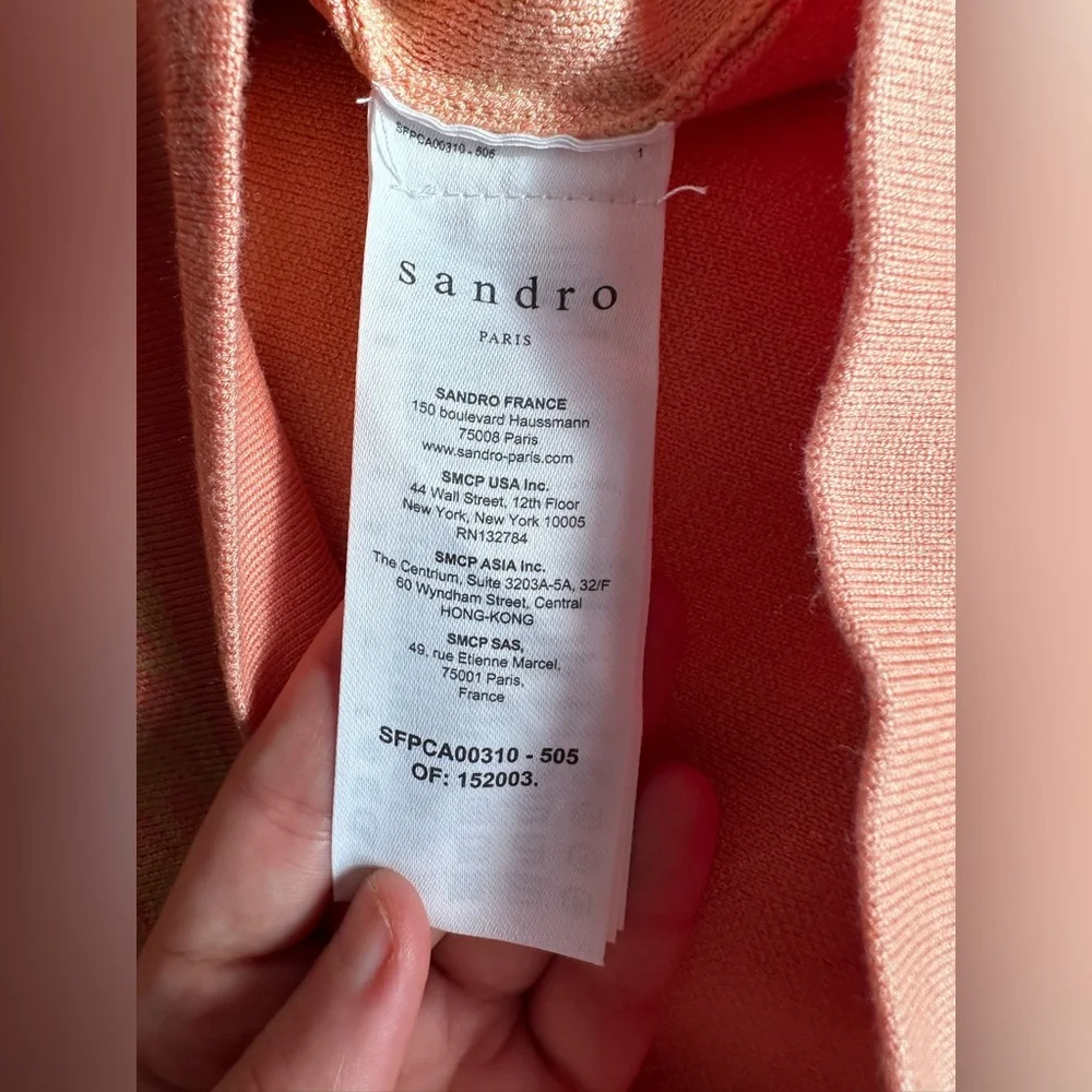 Sandro Paris Pink Jacquard Knit Cardigan Gold Button Pocket Sweater Jacket 0 - Picture 8 of 12